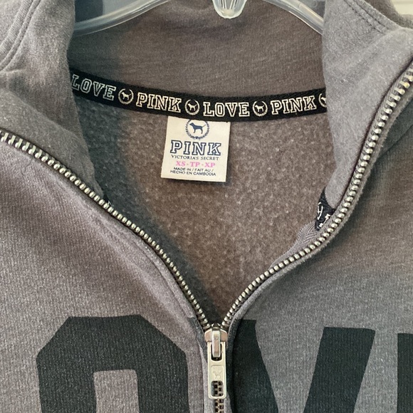 LOVE PINK Y2k Grey Quarter Zip Pullover with Pocket & Dog Logo - Picture 3 of 5